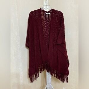 Soul Young Burgundy Shrug with Fringe and Loose Knit